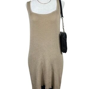 Metallic Gold Knit Bodycon Dress Women's XL Sleeveless‎ Racerback Party Studio Y